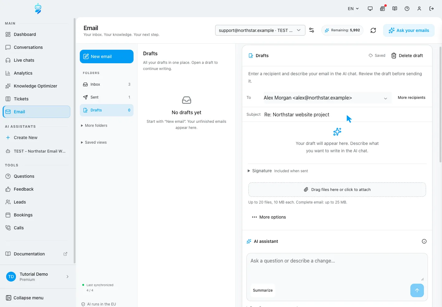 Interfaccia WebChatAgent che mostra l'avvio della risposta dalla conversazione con il cliente