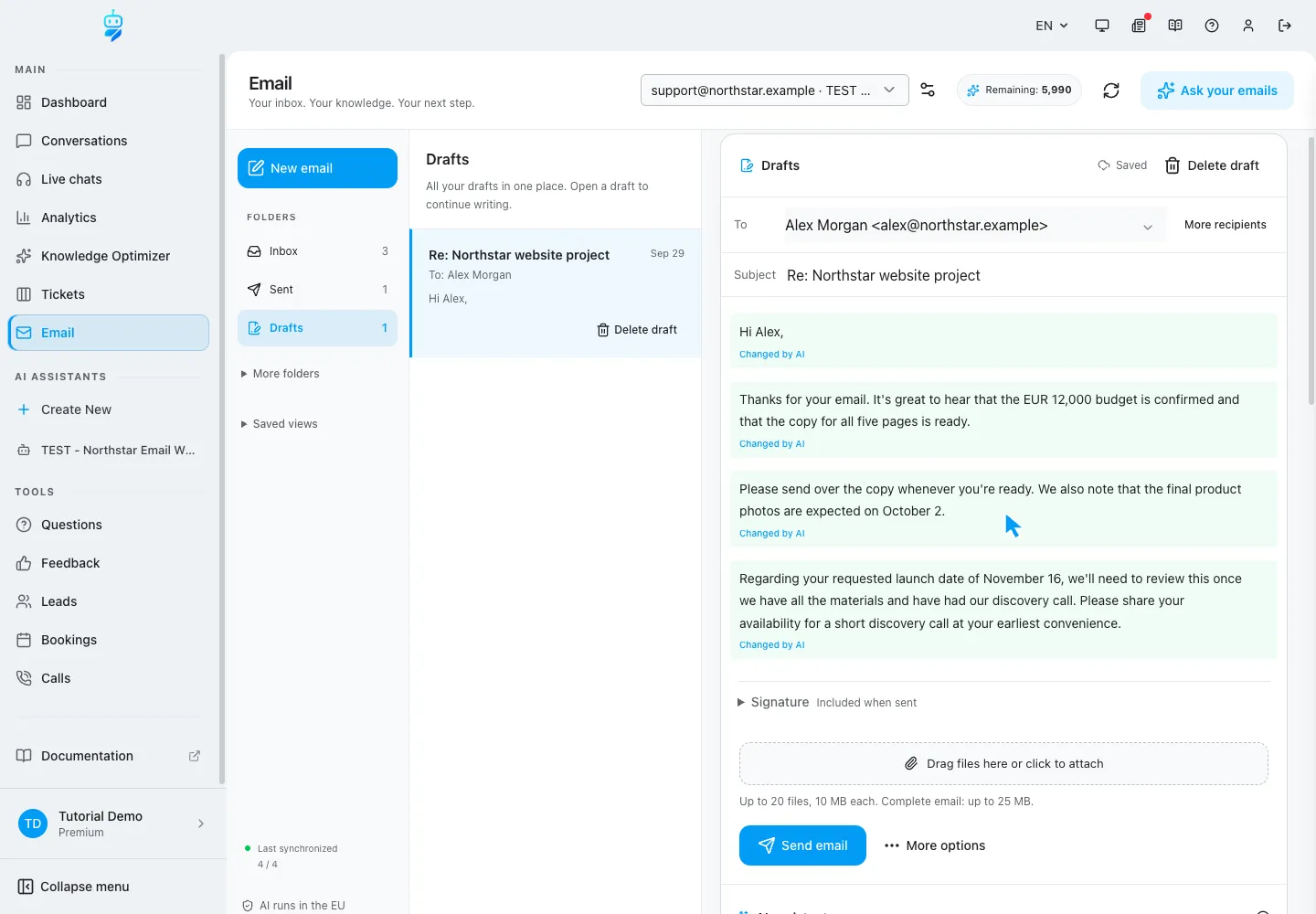 Interfaccia WebChatAgent che mostra la generazione di una risposta con limiti fattuali espliciti