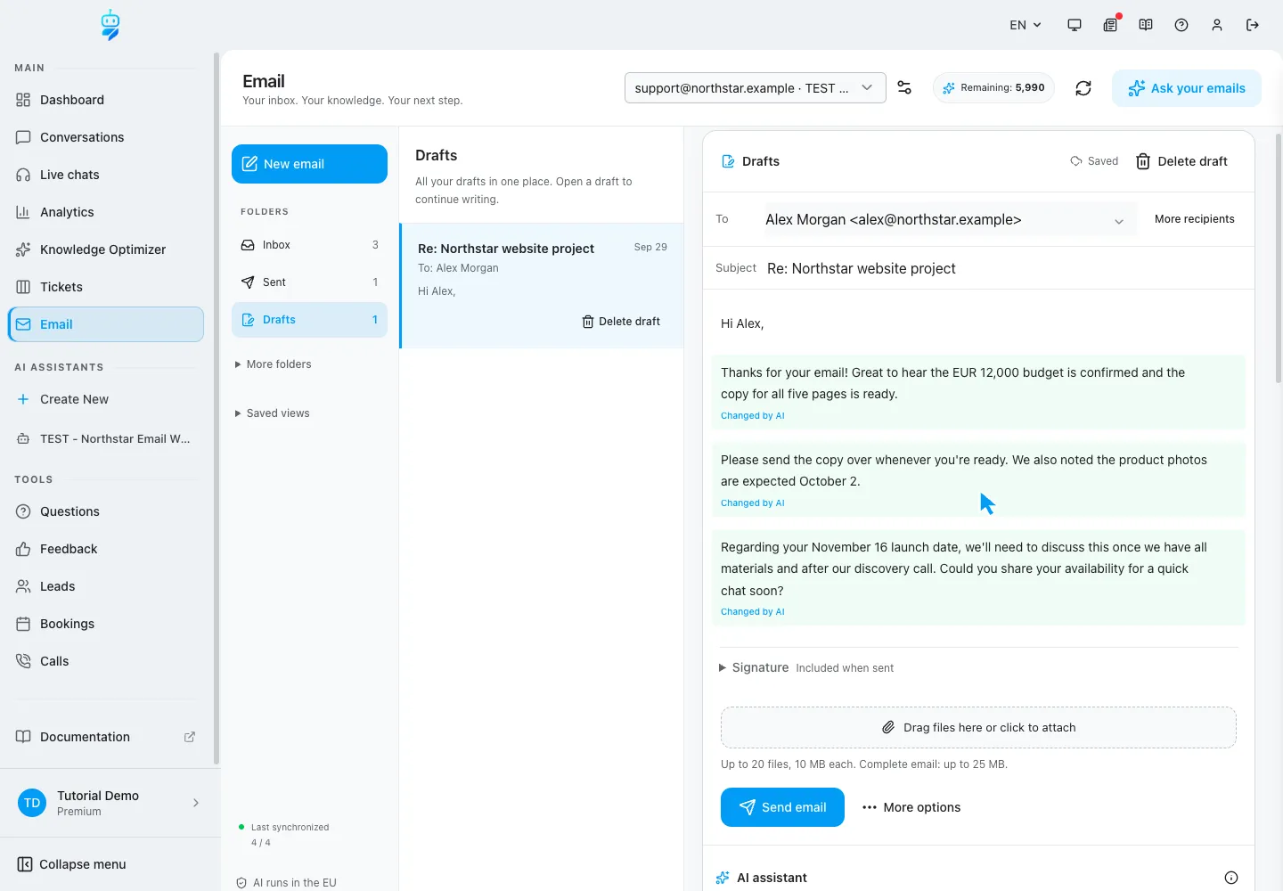 Interfaccia WebChatAgent che mostra come accorciare la bozza senza modificare i termini concordati