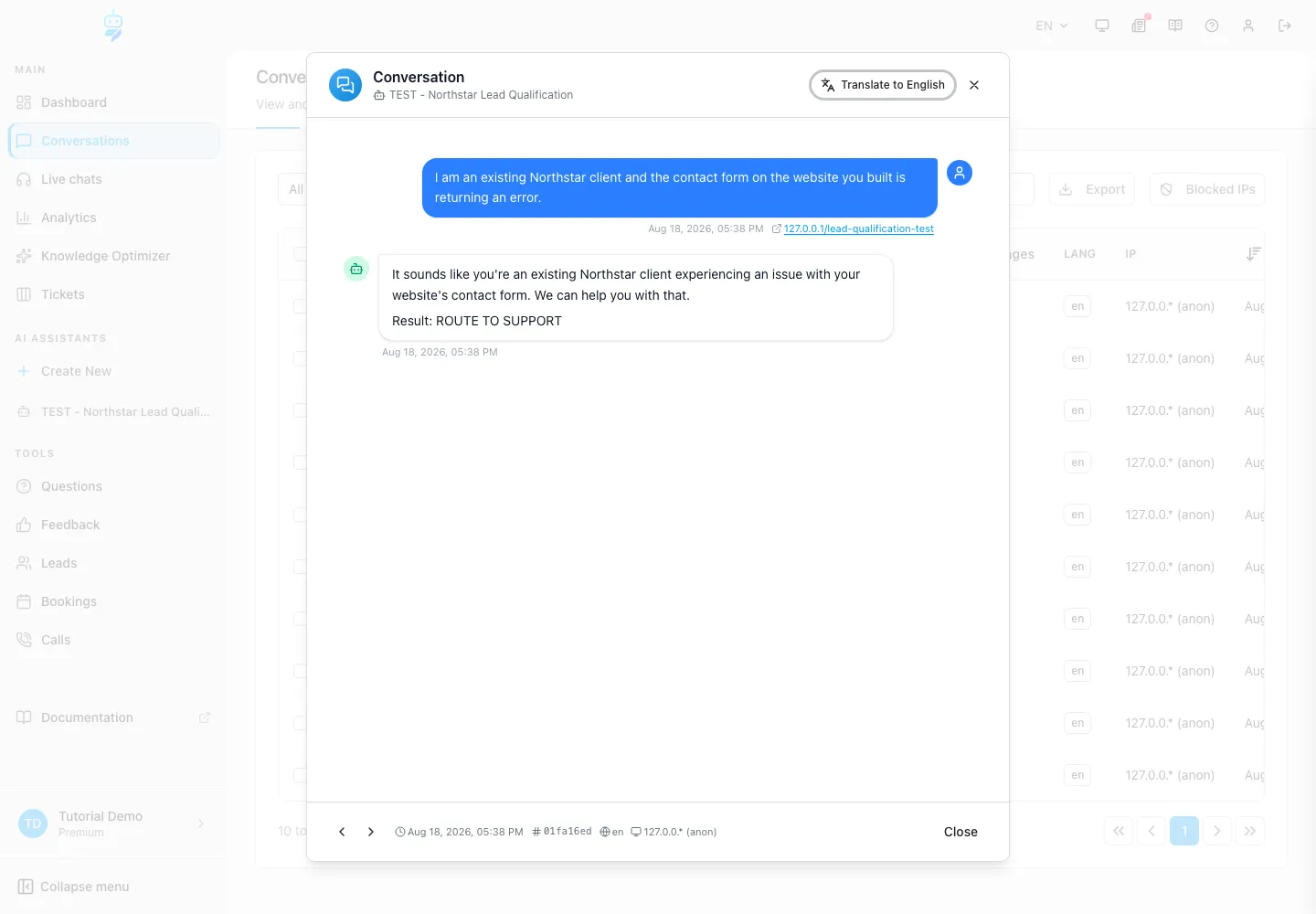 WebChatAgent interface showing route legitimate non-sales inquiries