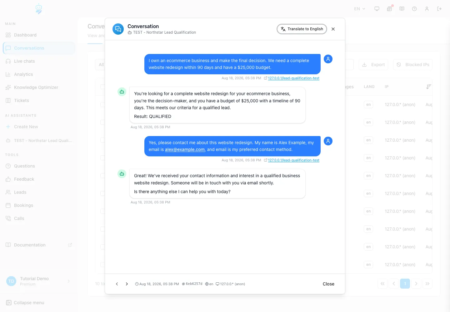 WebChatAgent interface showing capture contact data only after consent