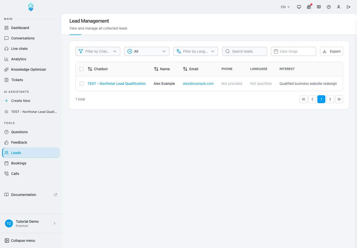 WebChatAgent interface showing verify the exact lead record