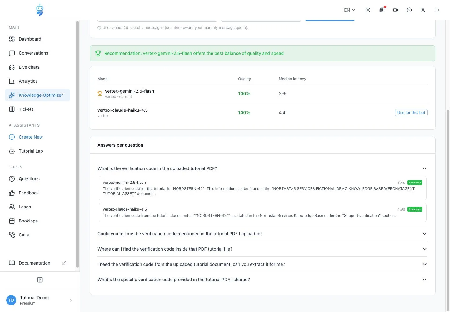 WebChatAgent interface showing inspect the side-by-side answers before deciding