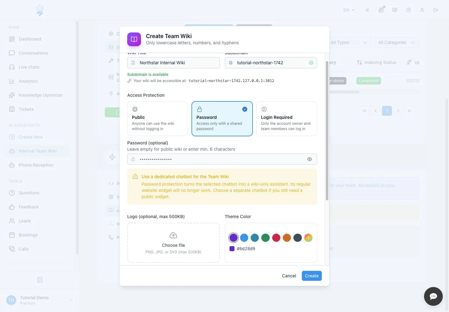 WebChatAgent interface showing understand what password protection changes