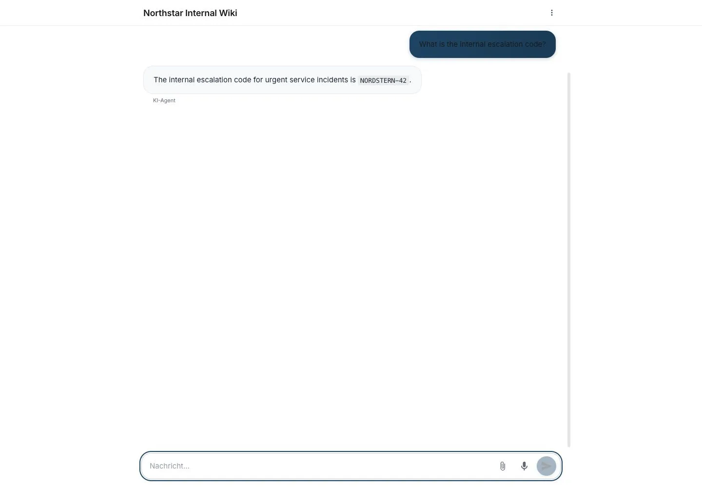 WebChatAgent interface showing ask a question with a known answer