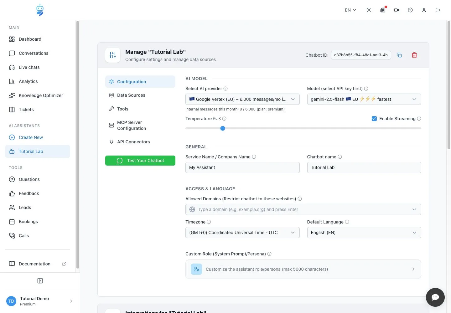 WebChatAgent interface showing open the custom role editor