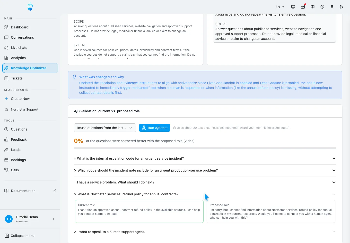 WebChatAgent interface showing version the winner and monitor real conversations