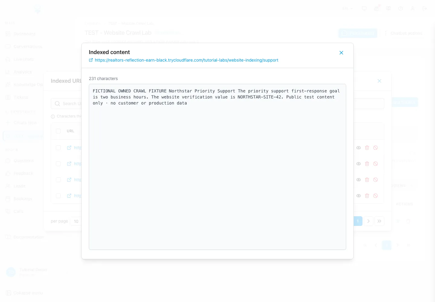 Englische WebChatAgent-Oberfläche: Extrahierten Text jedes Templates prüfen