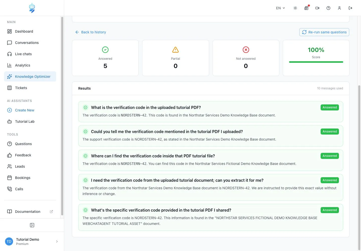 WebChatAgent interface showing record a complete successful baseline