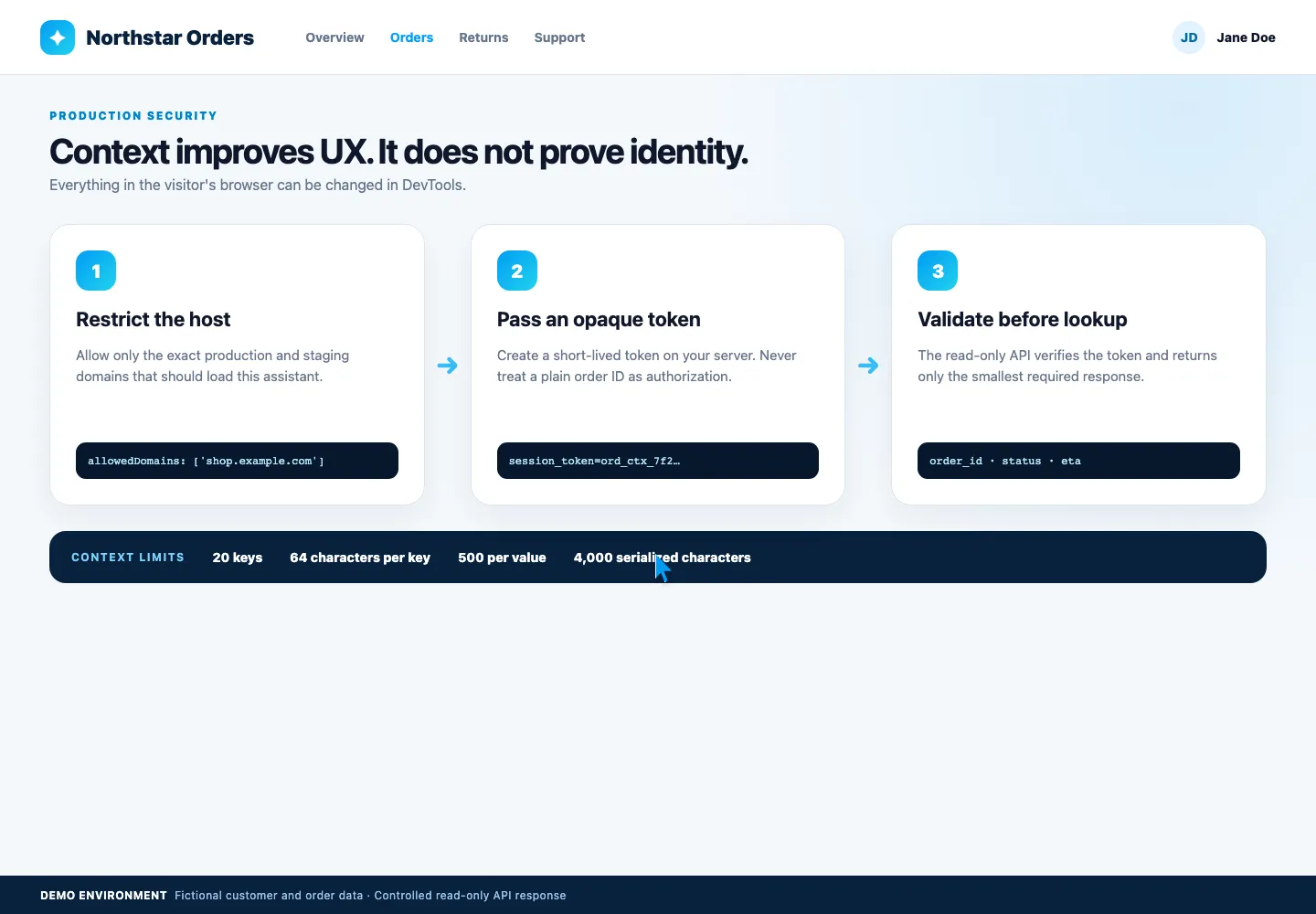 WebChatAgent interface showing secure the production lookup