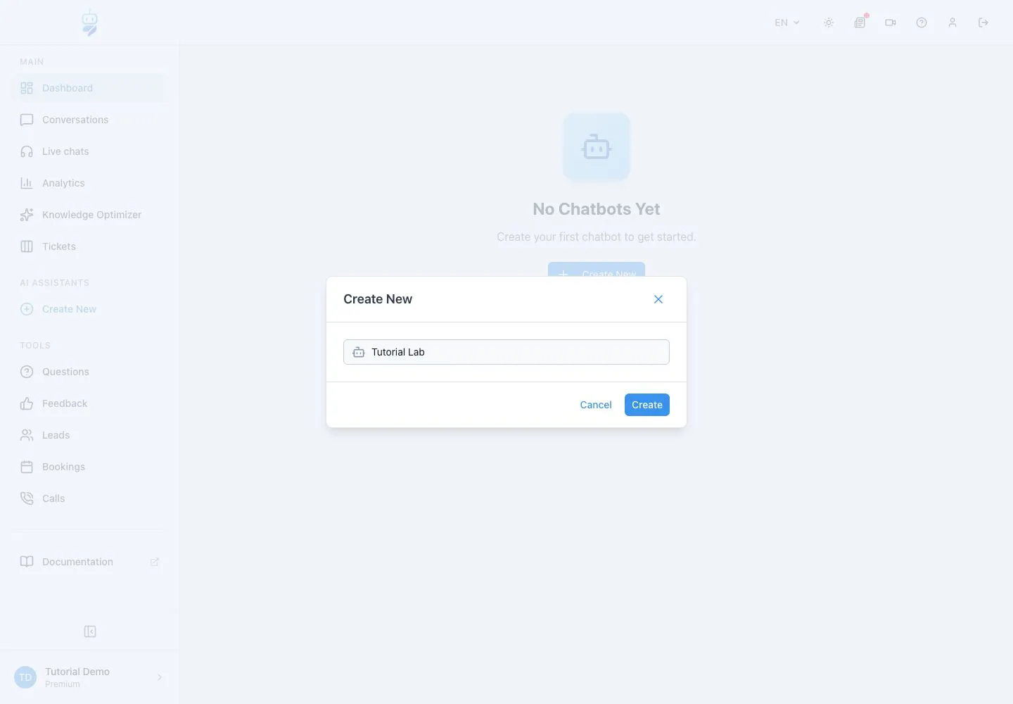 WebChatAgent interface showing open and manage ai assistants