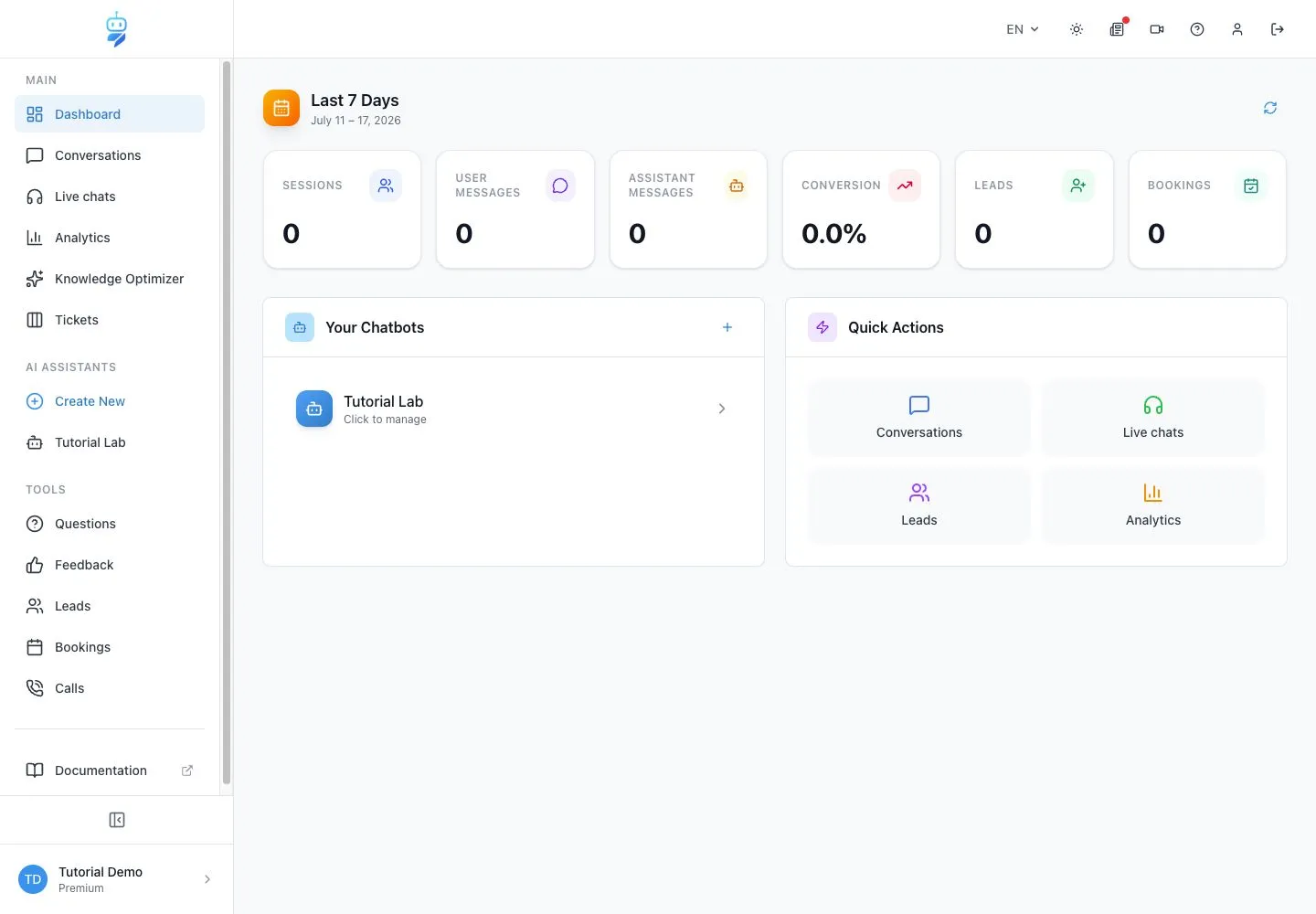 WebChatAgent interface showing use quick actions