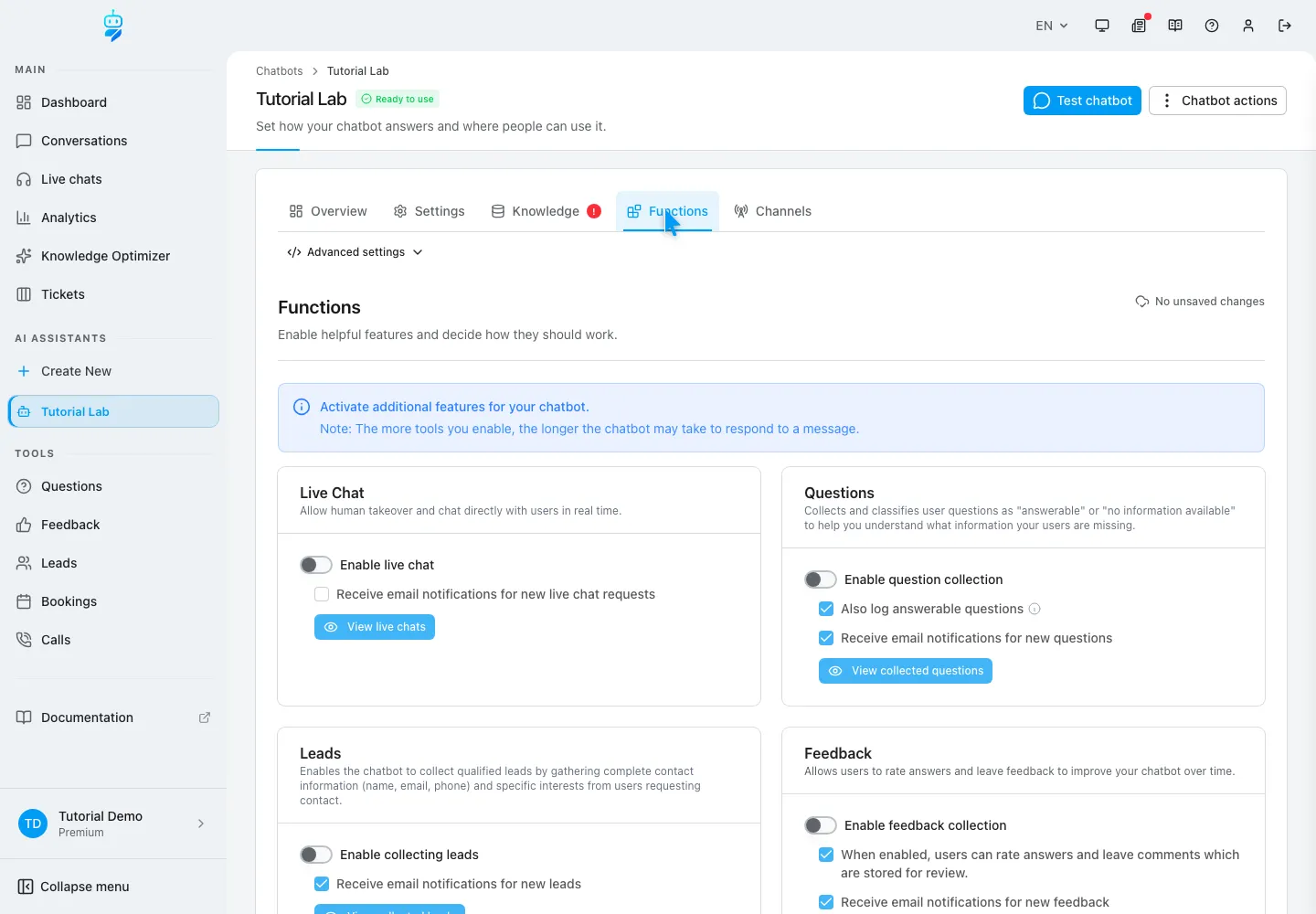 WebChatAgent interface showing add functions deliberately