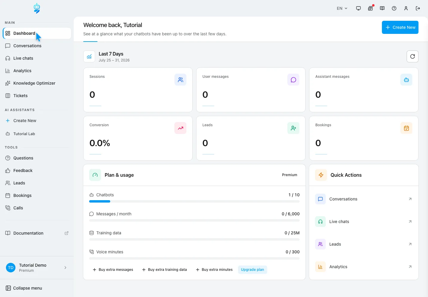 WebChatAgent interface showing read dashboard home