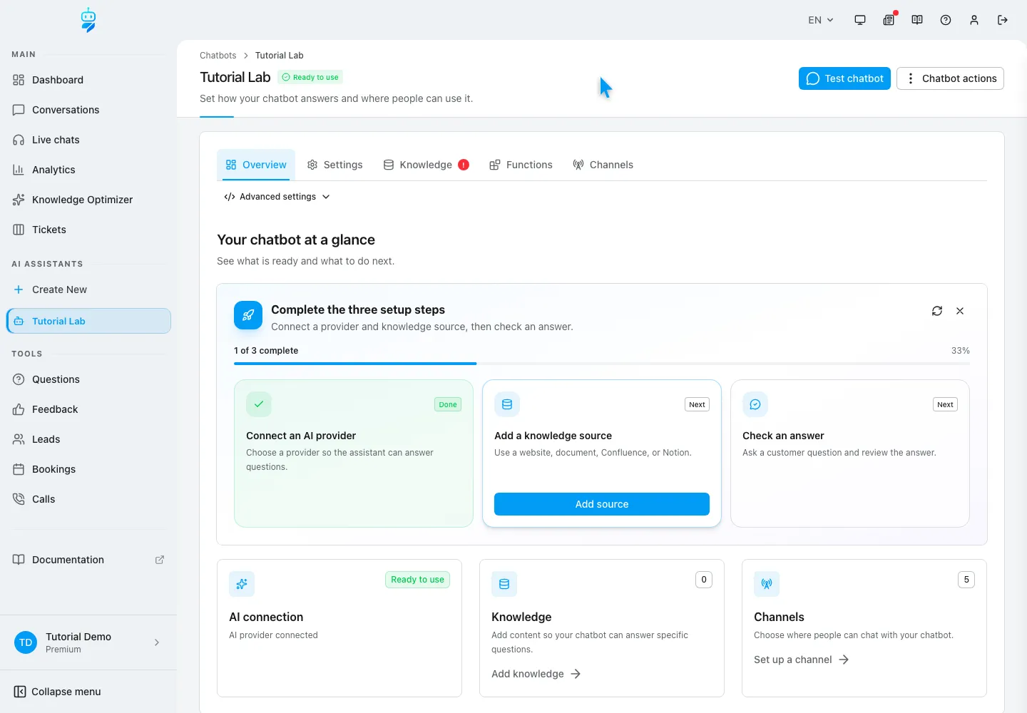 WebChatAgent interface showing the practical example result for The complete WebChatAgent dashboard explained