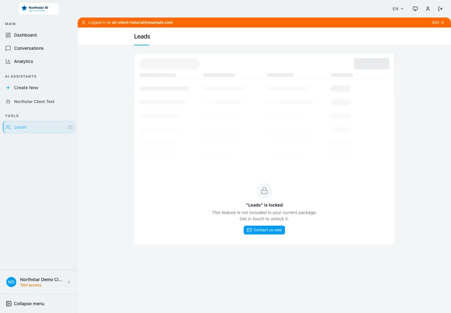 Englische WebChatAgent-Oberfläche: TEST-Kunden übernehmen und Grenze belegen