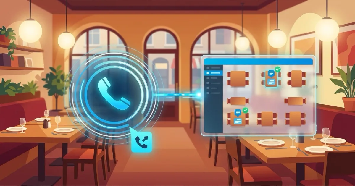 KI-Telefonassistent nimmt im Restaurant eine Tischreservierung entgegen und trägt sie in den Tischplan ein