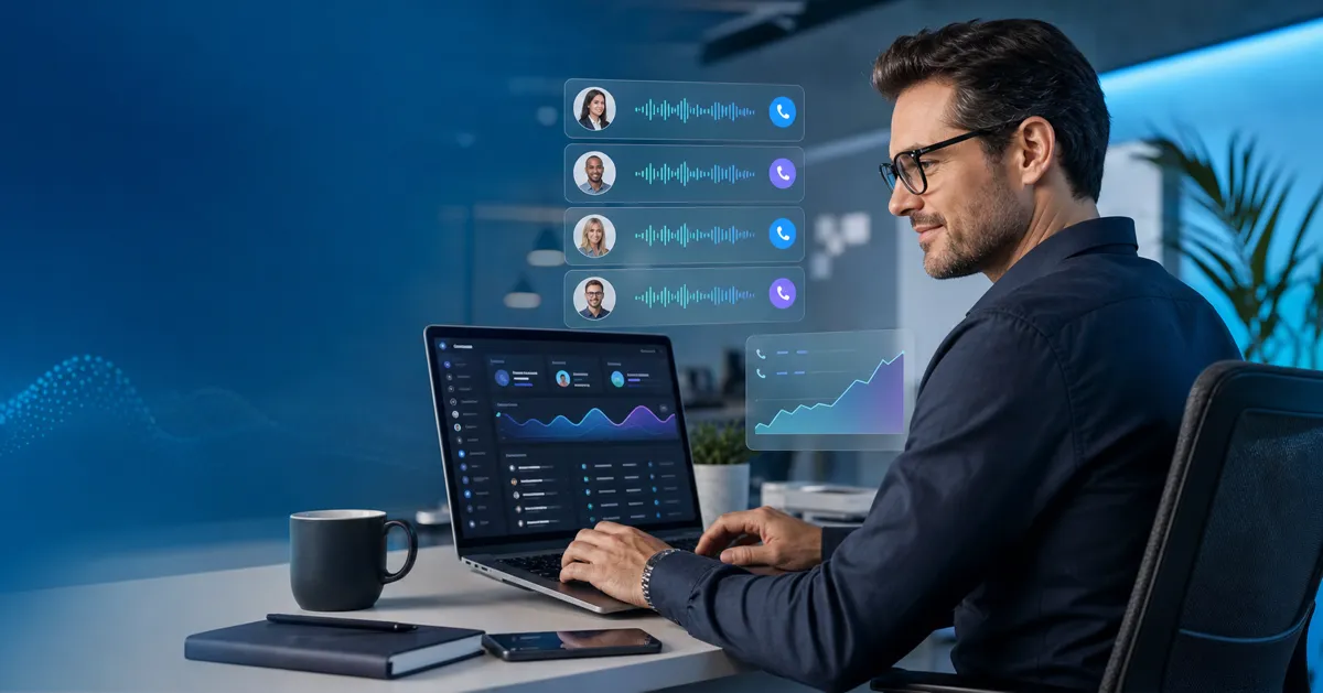 Agency owner managing multiple client AI phone assistants from a white-label platform