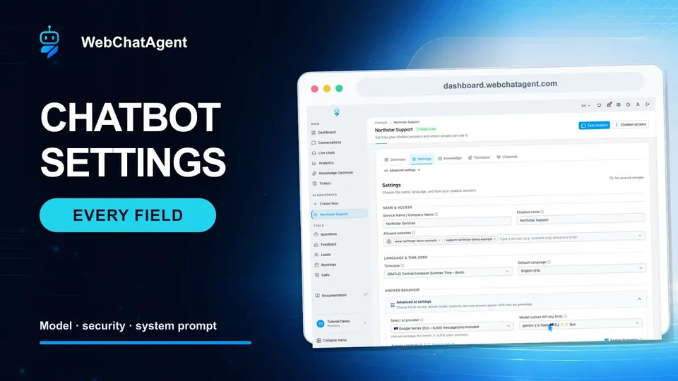 Chatbot settings explained: model, prompt and security