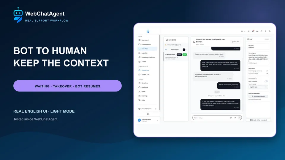 Chatbot-to-human handoff: complete live chat workflow