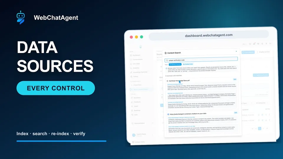 WebChatAgent data sources: every control explained