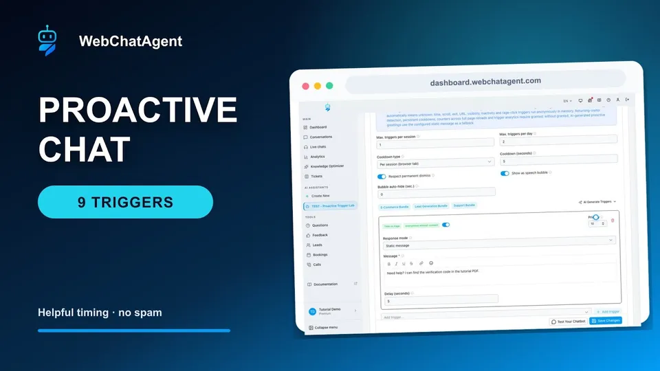 Proactive chatbot triggers: setup, examples and analytics