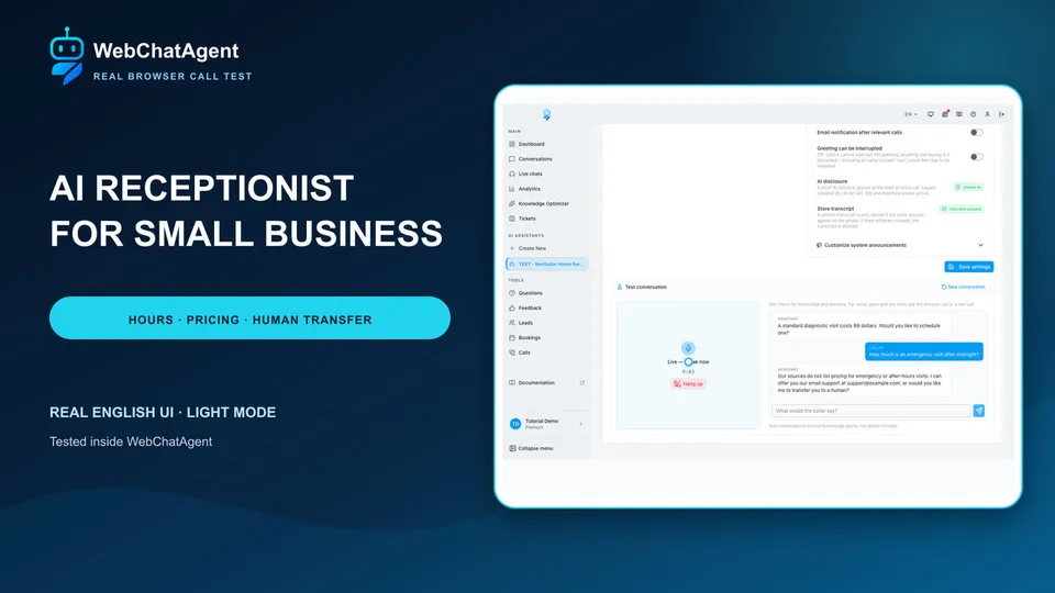 AI phone assistant setup: number, voice, rules and test