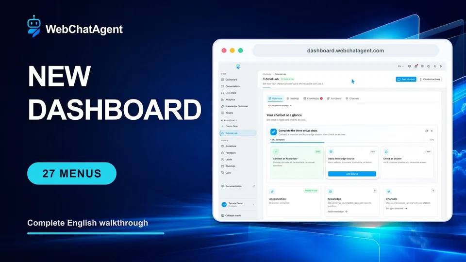 WebChatAgent dashboard tutorial: every menu explained