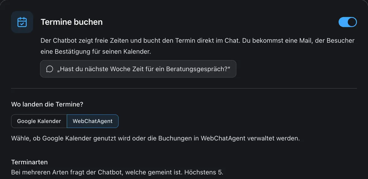 Einstellungen für Terminarten und Buchungsformular