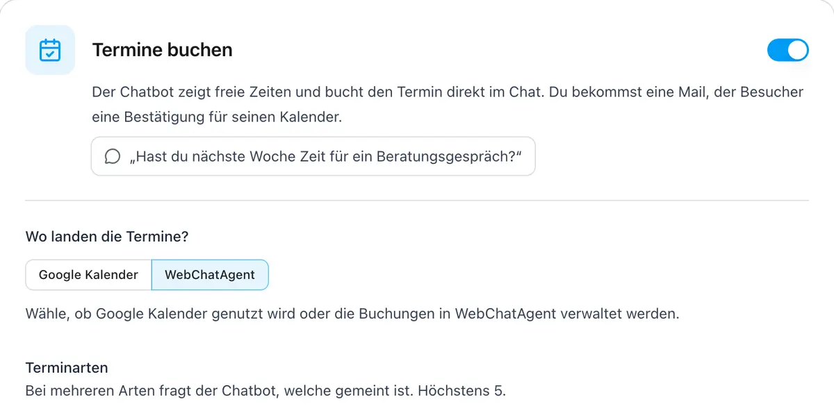 Einstellungen für Terminarten und Buchungsformular