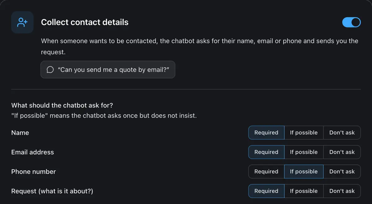 Choose for every detail: required, if possible or don't ask