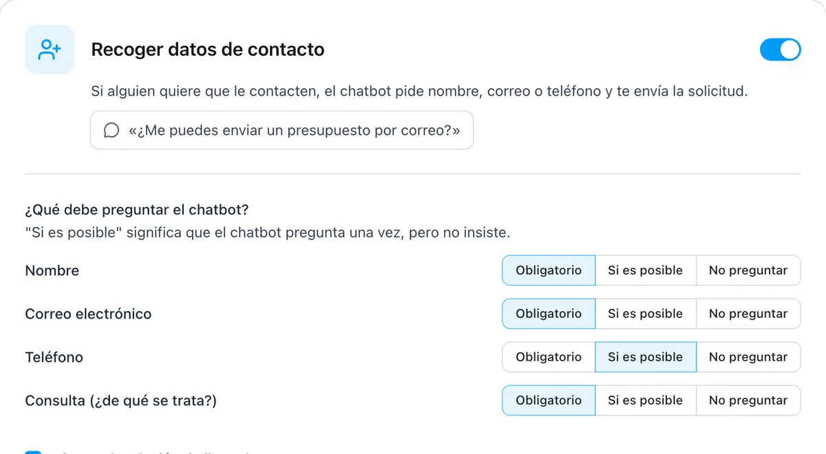 Elige para cada dato: obligatorio, si es posible o no preguntar